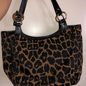 Brown Fendi Leopard Print Canvas Handbag